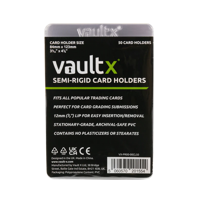 VaultX Semi-Rigid Card Holders - 50x Pack